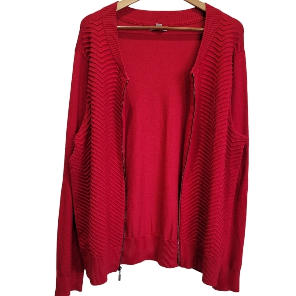 XXL Red Ribbed Knit Zippered Cardigan EUC